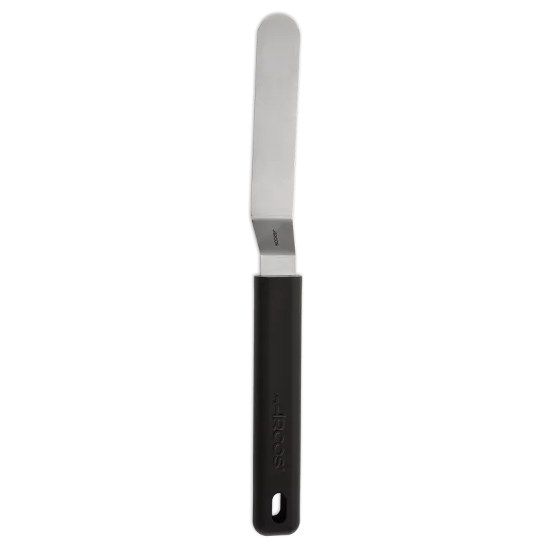 Espátula para emplatar Arcos 614200 de acero inoxidable, diseño ergonómico, formato 90 x 20 mm y mango negro.