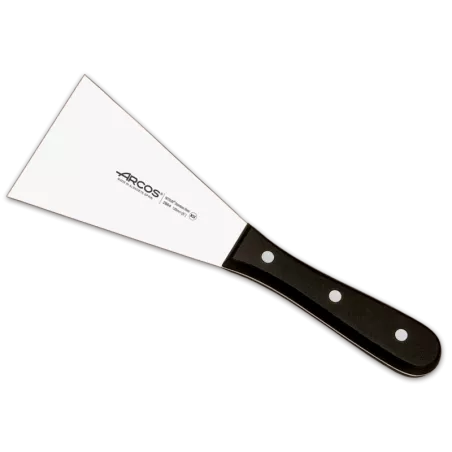 Espátula Arcos 286400 de acero inoxidable con mango negro y diseño ergonómico ideal para cocinar.