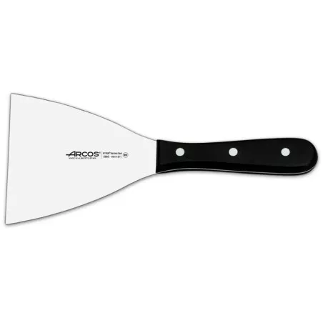 Espátula Arcos 286500 de acero inoxidable con mango negro y diseño ergonómico para cocina profesional.