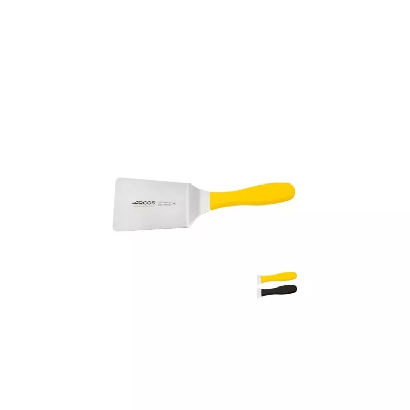 Espátula Arcos 299500 hoja 250 mm de acero inoxidable con mango amarillo ergonómico y diseño práctico.