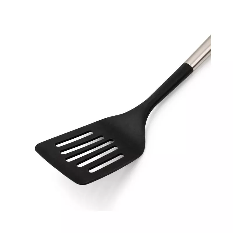 Espátula ranurada Arcos 685300 inox y silicona negra con mango ergonómico y resistente al calor