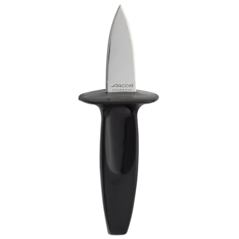 Abridor de ostras Arcos 277200 60mm con hoja de acero inoxidable y mango negro ergonómico para uso fácil y seguro.