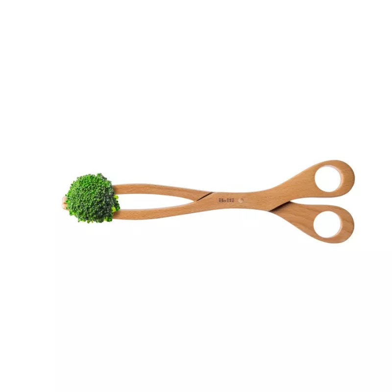 Tijera pinza Ibili 742300 madera con diseño ergonómico y acabado suave, ideal para servir alimentos.