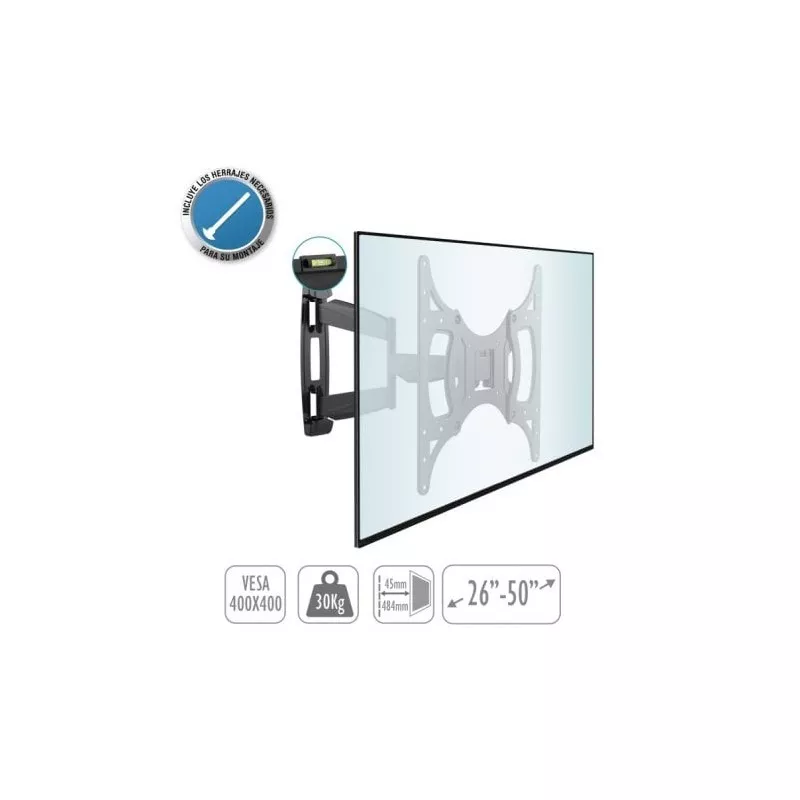 Soporte pared TV articulado TM Electron TMSLC141 26-55\" VESA 400x400 en color negro con acabado resistente y diseño ajustable.