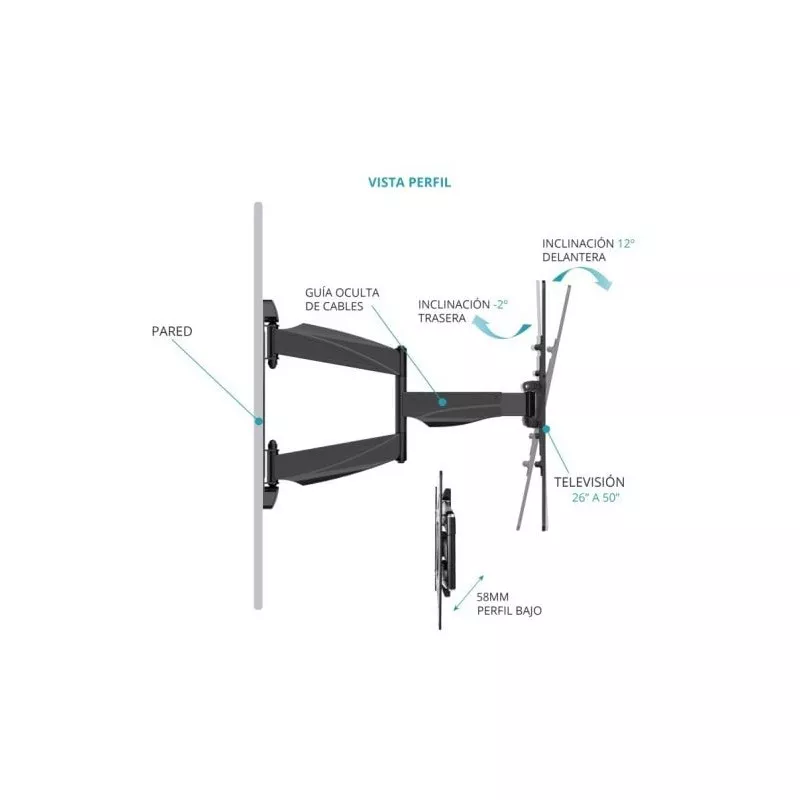 Soporte pared TV articulado TM Electron TMSLC141 26-55\" VESA 400x400 negro con inclinación y guía de cables integrada