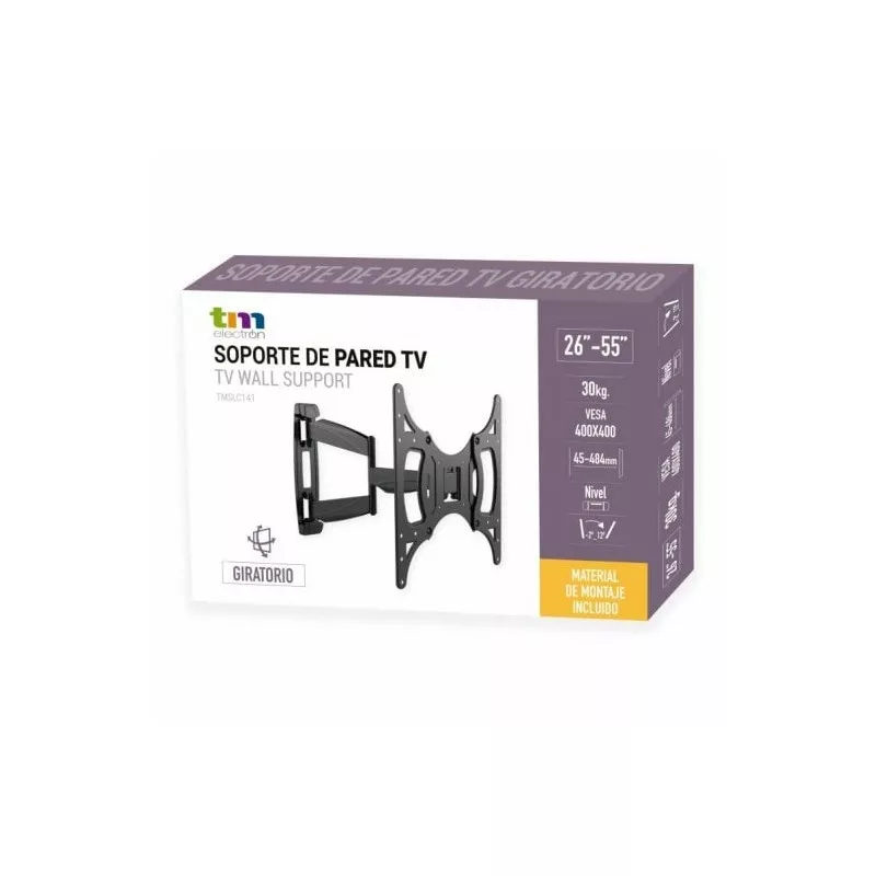 Soporte pared TV articulado TM Electron TMSLC141 26-55\" VESA 400x400 negro con diseño giratorio y soporte de 30 kg.