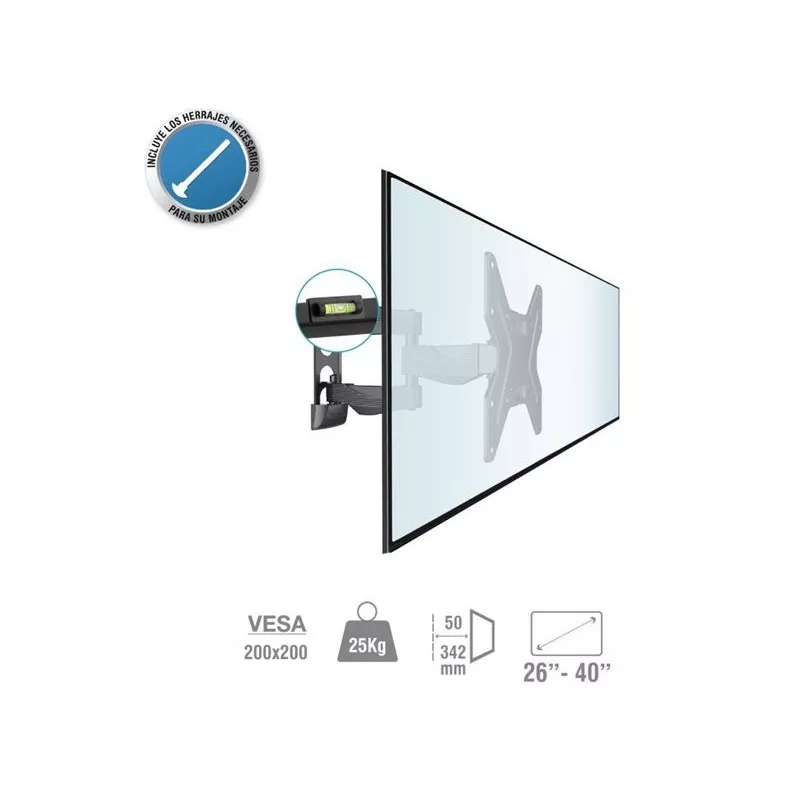 Soporte pared TV articulado TM Electron TMSLC283 26-40\" VESA 200x200 negro, robusto y ajustable, soporta hasta 25kg.