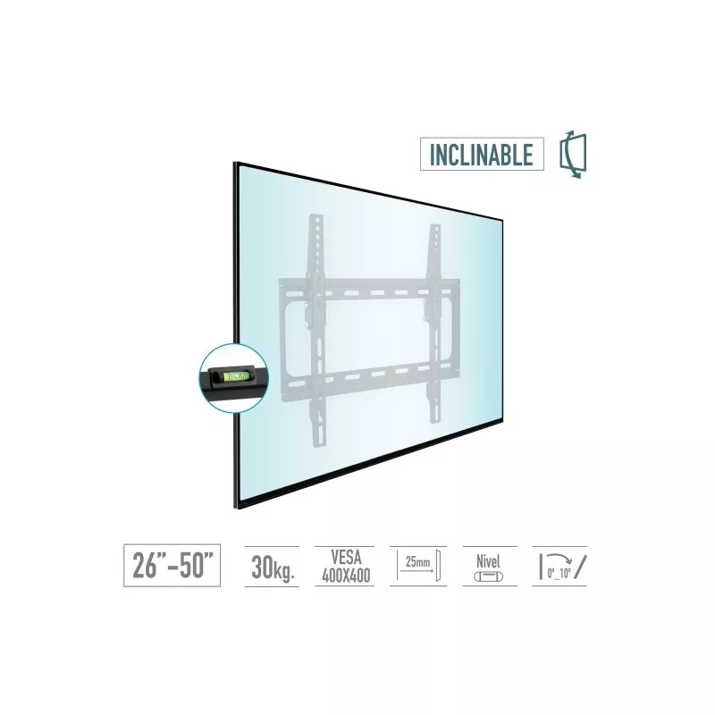 Soporte pared TV inclinable TM Electron TMSLC127S 26-55\" VESA 400x400, acabado negro, resistente, con nivel y capacidad de 30 k