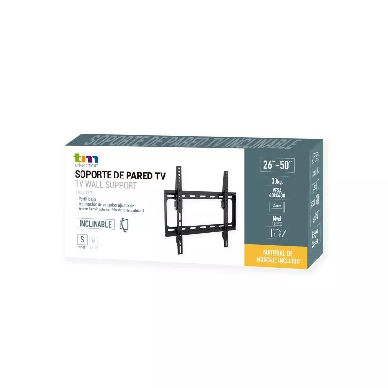 Soporte pared TV inclinable TM Electron TMSLC127S 26-55\" VESA 400x400 en color negro, diseño resistente y material metálico.