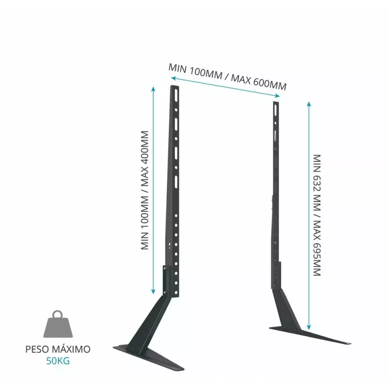 Soporte universal de mesa para TV TM Electron TMSLC422 37-65\" en acabado negro, compatible con VESA 600x400 y peso de hasta 50 