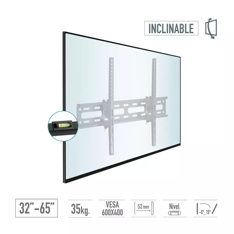 Soporte pared TV inclinable TM Electron TMSLC129M 32-70\" VESA 600x400 metálico negro con nivel y capacidad de 35 kg