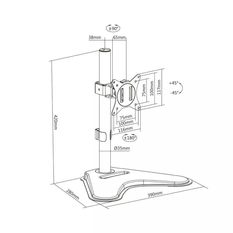 Soporte articulado de mesa para monitor TM Electron TMSLC600 17-32\" de acero negro, diseño ergonómico y ajuste de altura.