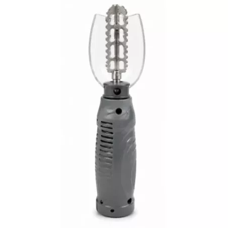 DESESCAMADOR ELECTRICO 12V QUID PROFESIONAL oscuro con mango ergonómico y cabezal de acero inoxidable para desescamar pescado