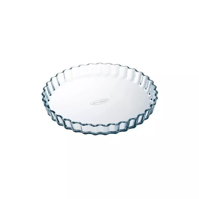 Molde tarta rizado Ô Cuisine 4936043 de vidrio transparente de 27 cm con diseño ondulado y acabado brillante.