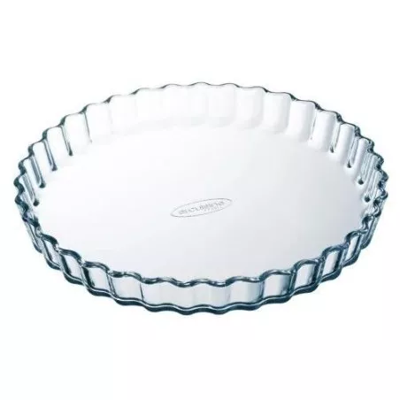 Molde tarta rizado Ô Cuisine 4936043 de vidrio transparente de 27 cm con diseño ondulado y acabado brillante.