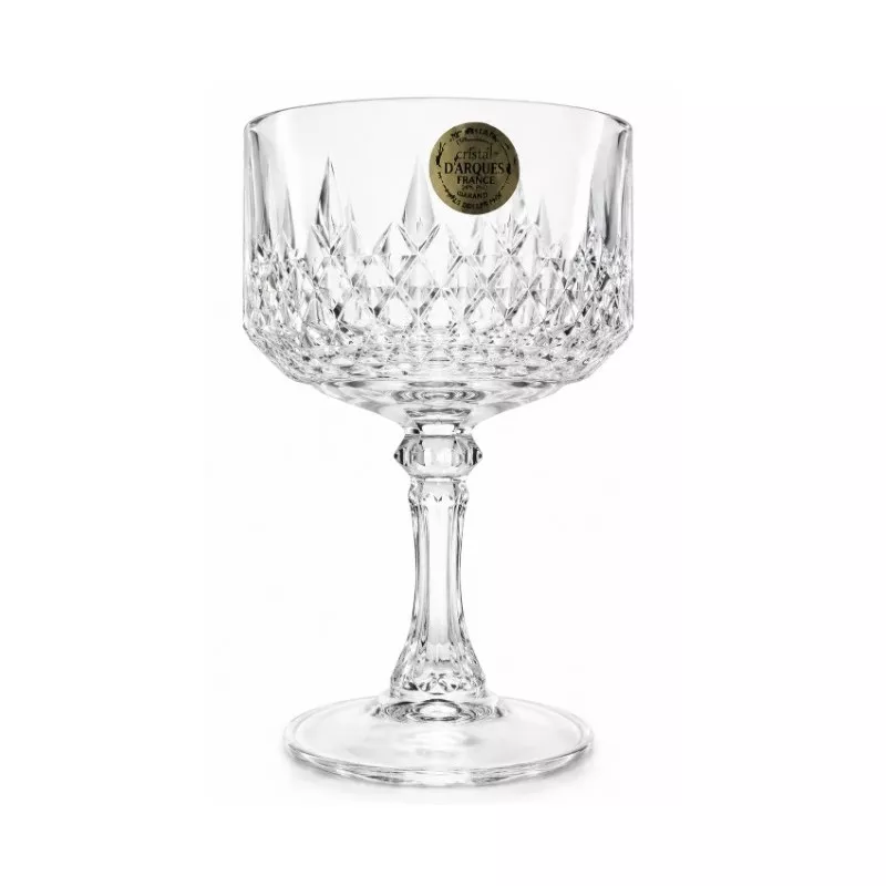 COPA LONCHANG CHAMPAN 23 BAJA de cristal transparente con diseño tallado y base sólida, ideal para servir bebidas.