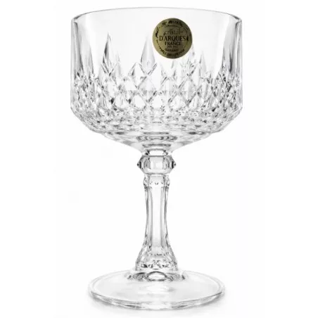 COPA LONCHANG CHAMPAN 23 BAJA de cristal transparente con diseño tallado y base sólida, ideal para servir bebidas.