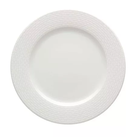 PLATO POSTRE EUROPA 250/19 BCO, cerámica blanca con borde texturizado y diseño elegante para presentación de postres.
