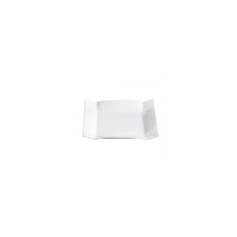 PLATO HABANA 10*10 B1361 de cerámica blanca con diseño rectangular y acabado brillante ideal para servir comida.