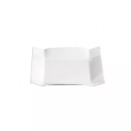 PLATO HABANA 10*10 B1361 de cerámica blanca con diseño rectangular y acabado brillante ideal para servir comida.