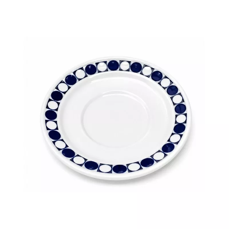 PLATILLO DESAYUNO MELIDE de cerámica blanca con borde azul y diseño moderno, ideal para el desayuno diario.