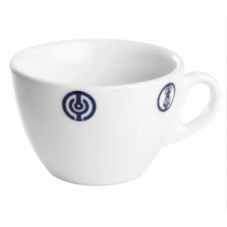 TAZA CAFE MELIDE 16,1CC de cerámica blanca con diseño minimalista y logotipo en relieve.