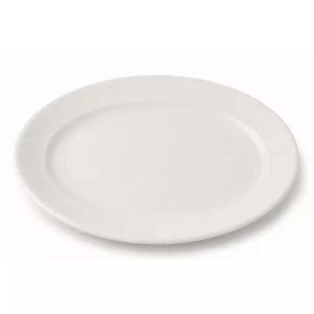 PLATILLO MOKA MELIDE 97CC de cerámica blanca, diseño ovalado y acabado brillante, ideal para servir platos.