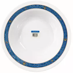 Fuente RDA Honda Harmonía Astral cerámica blanca con decoración azul y detalles dorados en el borde.
