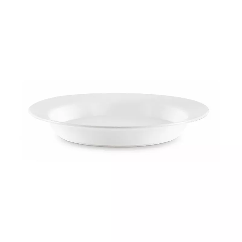 PLATO HONDO 18 AMC 10030010032 BCO POLIC de cerámica blanca con acabado elegante y diseño clásico para servir.