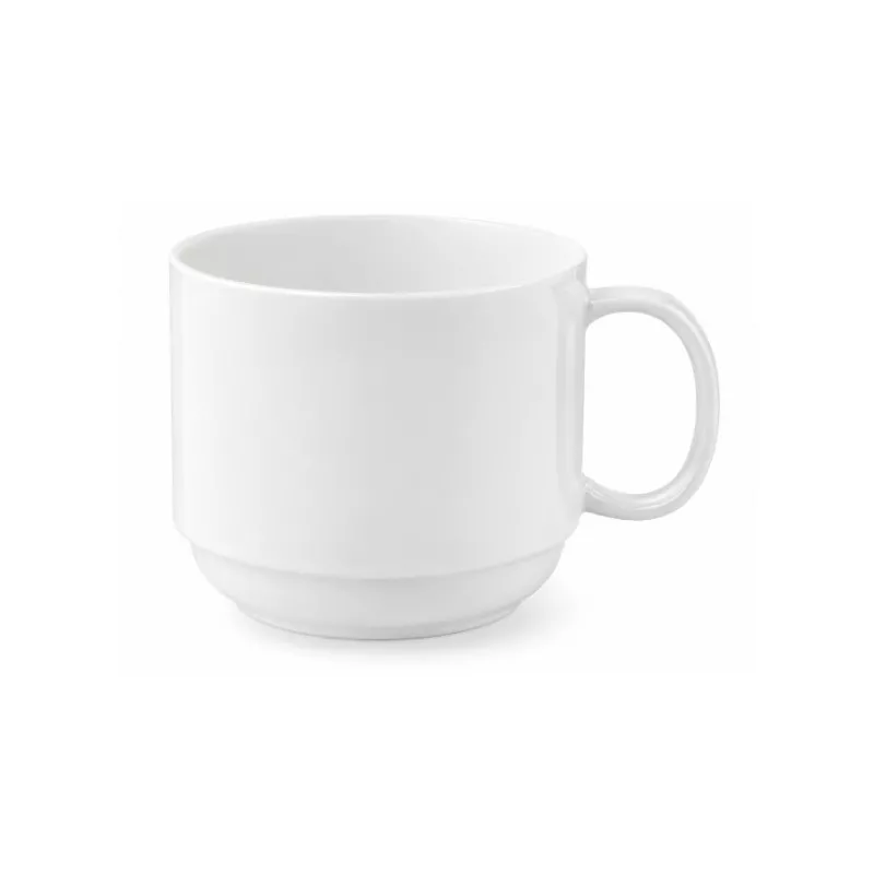 TAZA DESAYUNO 325cc AMC 10040050032 POLIC. BCA. blanca de cerámica con diseño elegante y acabado liso.