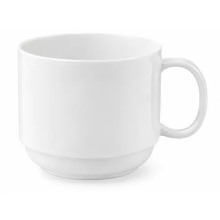 TAZA DESAYUNO 325cc AMC 10040050032 POLIC. BCA. blanca de cerámica con diseño elegante y acabado liso.