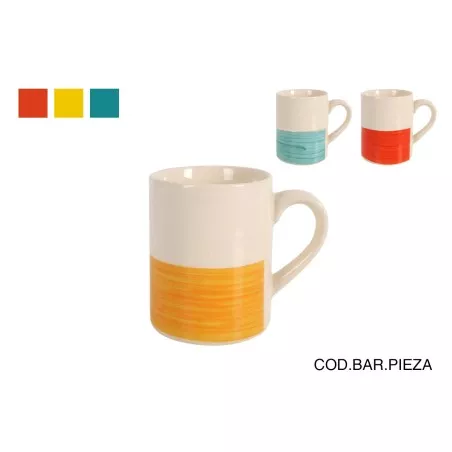 MUG 300 CC JESSE 1113012 cerámica blanca con diseño colorido en la base y asa ergonómica.