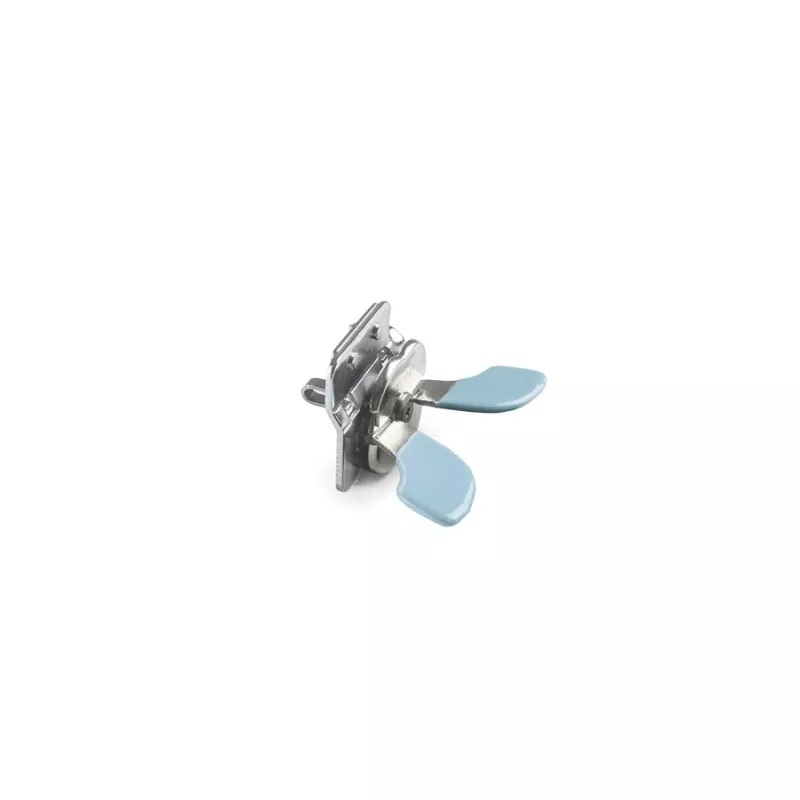 Abrelatas Ibili 743100 palomilla inox con cuerpo de acero inoxidable y asas de plástico azul ergonómicas.