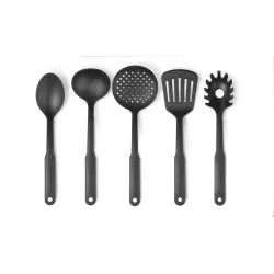 Cuchara nylon Ibili Soft 734051 30,5cm negra con diseño ergonómico y resistente al calor para cocina.