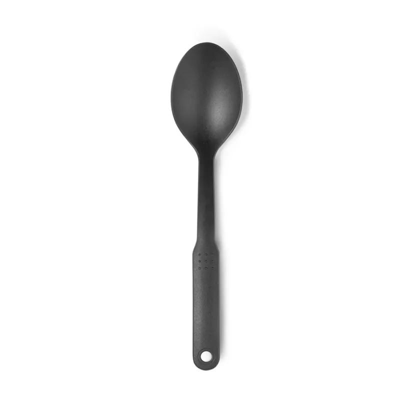 Cuchara nylon Ibili Soft 734051 30,5cm color negro, diseño ergonómico y resistente al calor, ideal para cocinar.