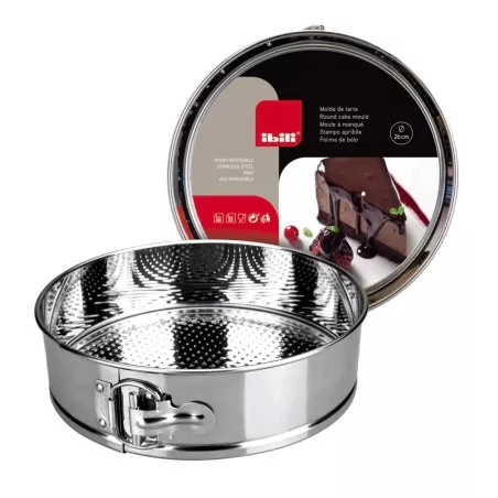 Molde desmontable Ibili 650226 inox 26 cm de acero inoxidable con diseño perforado y acabado brillante.