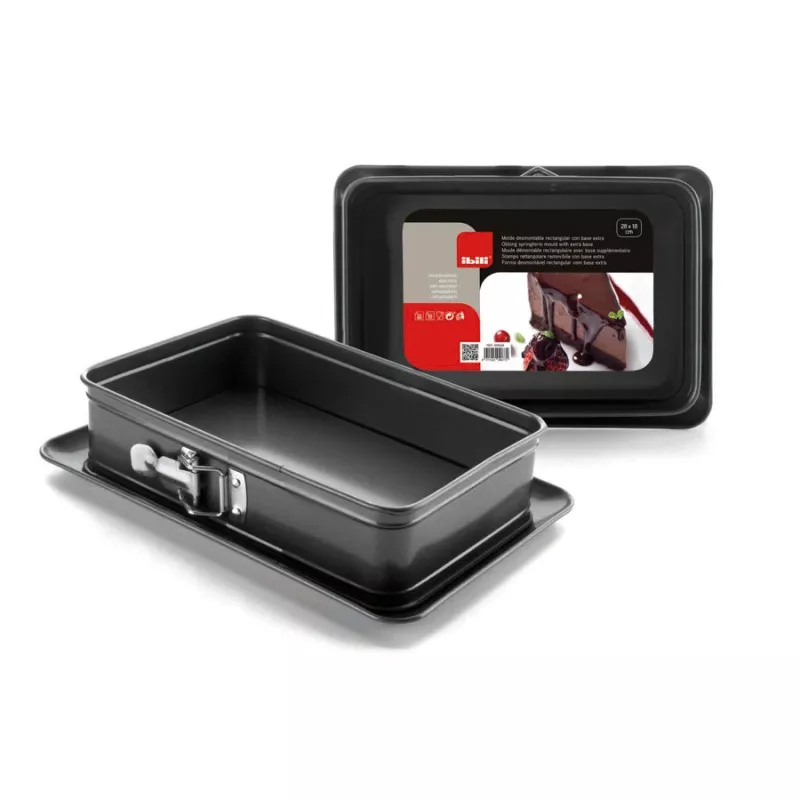 Molde desmontable rectangular Ibili 826628 28 x 18 cm de acero con recubrimiento antiadherente color negro.