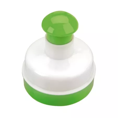 Molde hamburguesa Ibili 777201 redondo 11 cm de plástico verde y blanco, diseño práctico y ergonómico.