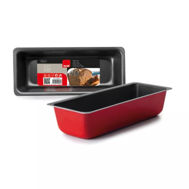 Molde IBILI CAKE VENUS 355930 rectangular de color rojo con revestimiento antiadherente para repostería.