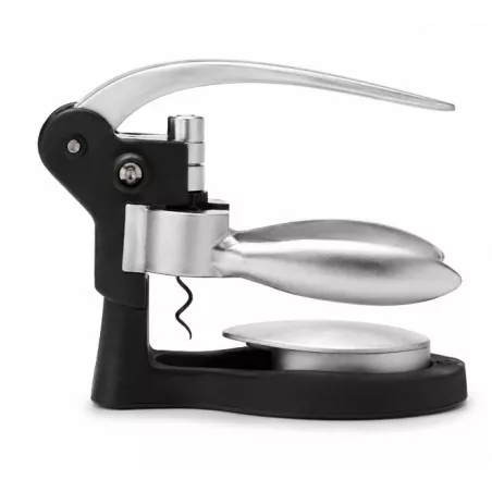 Sacacorchos Dalper 80903 de Palanca para Botellas de Vino en acero inoxidable con acabado pulido y mango ergonómico negro.