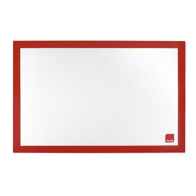 Tapete silicona Ibili 865000 Fiberglass 40 x 30 cm color blanco con borde rojo y superficie antiadherente.