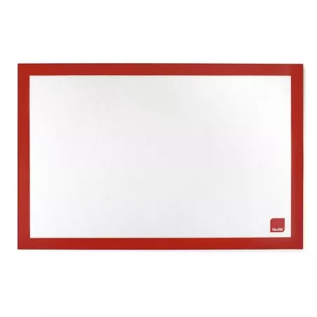 Tapete silicona Ibili 865000 Fiberglass 40 x 30 cm color blanco con borde rojo y superficie antiadherente.