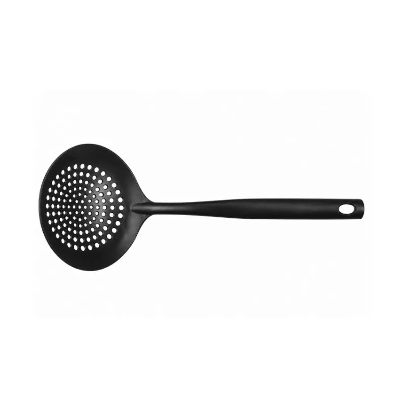 Espumadera redonda Inaug 150004 nylon con mango largo y diseño perforado para escurrir alimentos fáciles.