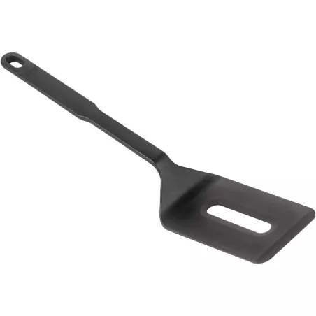 Espátula Kuhn Rikon Swiss 20543 negra de silicone resistente al calor, diseño ergonómico y antiadherente.