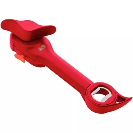 Abridor multiuso Kuhn Rikon 24278 rojo de plástico ergonómico, funcional para botellas y tarros.