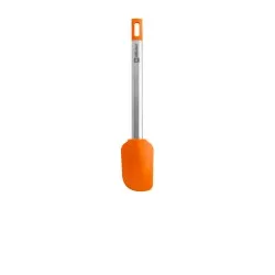 Lengua pastelera BRA Efficient A195006 de silicona naranja con mango de acero inoxidable y diseño ergonómico.