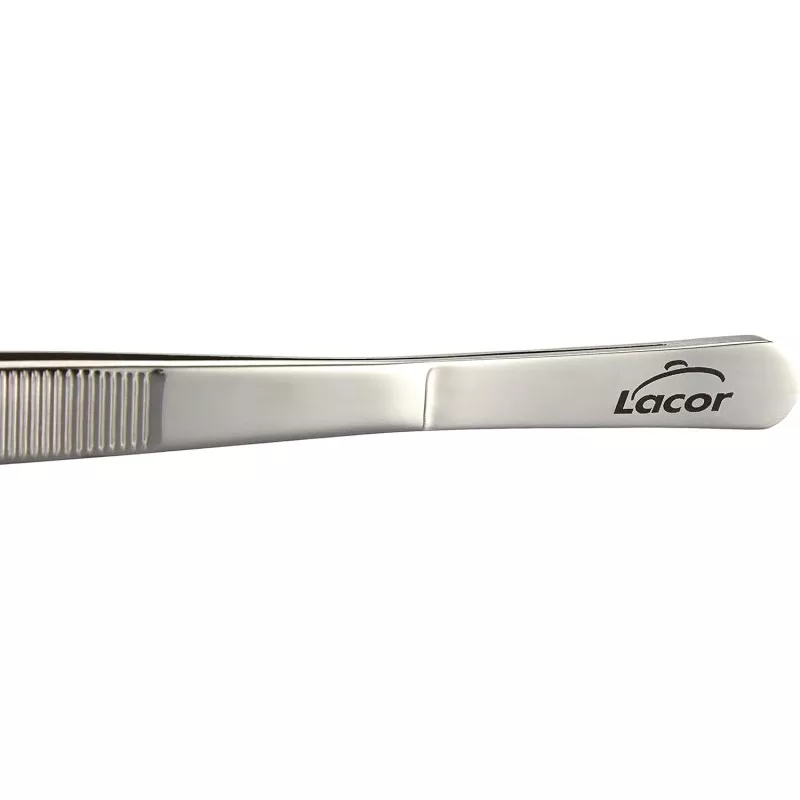 Pinza grill Lacor 62933 inox de acero inoxidable brillante, diseño ergonómico y acabado resistente al calor.