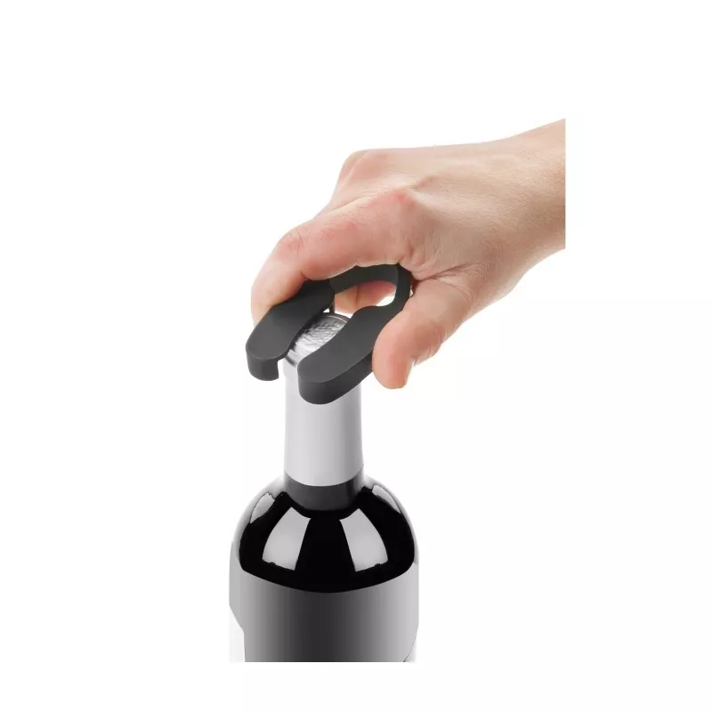 Sacacorchos eléctrico Lacor 63054 con base, diseño ergonómico en color negro y acabado suave, ideal para abrir botellas fácilmen