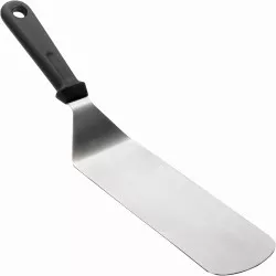 Espátula lisa Lacor 60420 inox 7,5 x 21,5 cm con mango negro, material inoxidable y diseño plano ideal para cocinar.