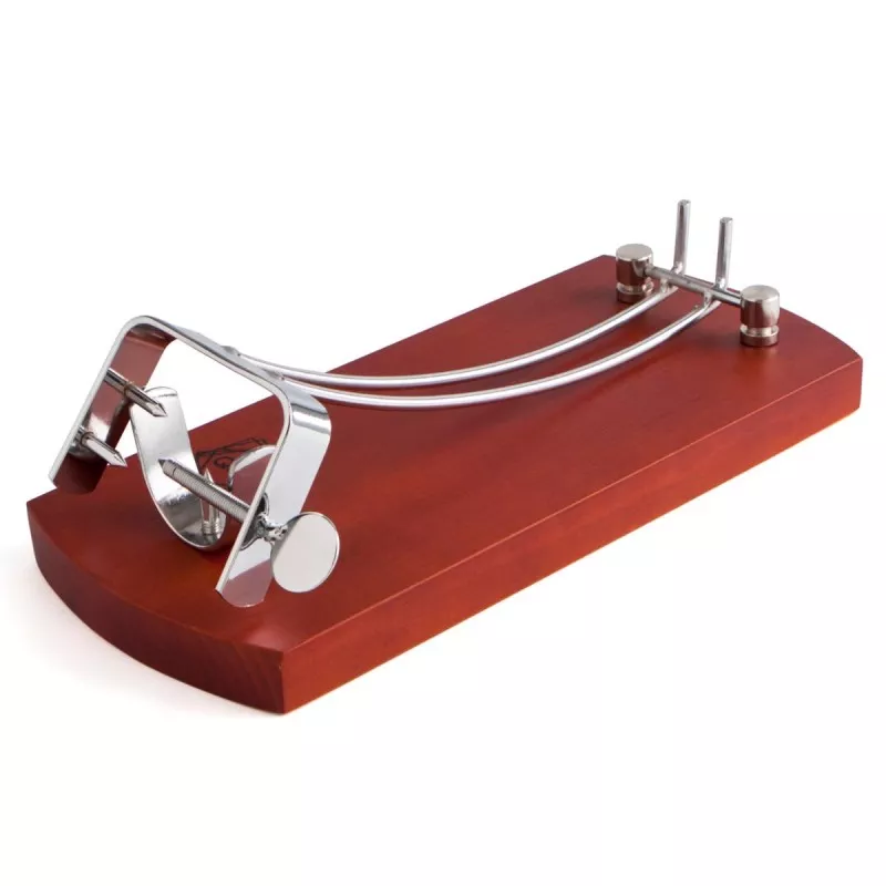 JAMONERO QUID RESERVA 7447009 de madera de alta calidad con base roja y soporte de acero inoxidable brillante.